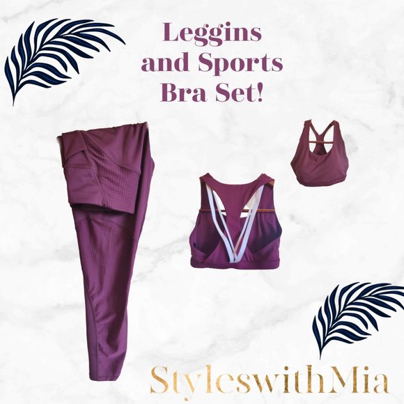 Two Piece Work Out Set Sports Bra and Leggings Burgundy
